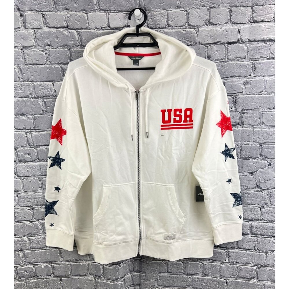 Eddie Bauer Cozy Camp Star Graphic USA Drawstring‎ Full Zip Hoodie Size 2XL